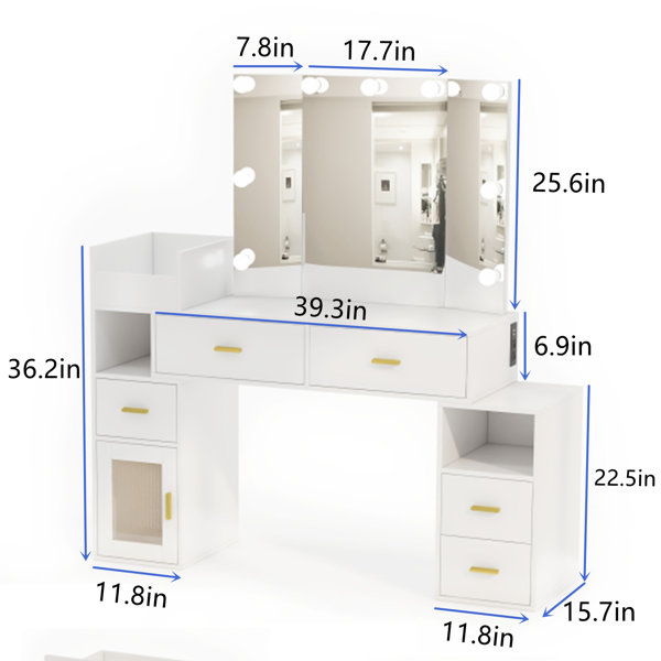 Latitude Run® Jamaiyah Large Vanity Desk with Storage Shelves, 5